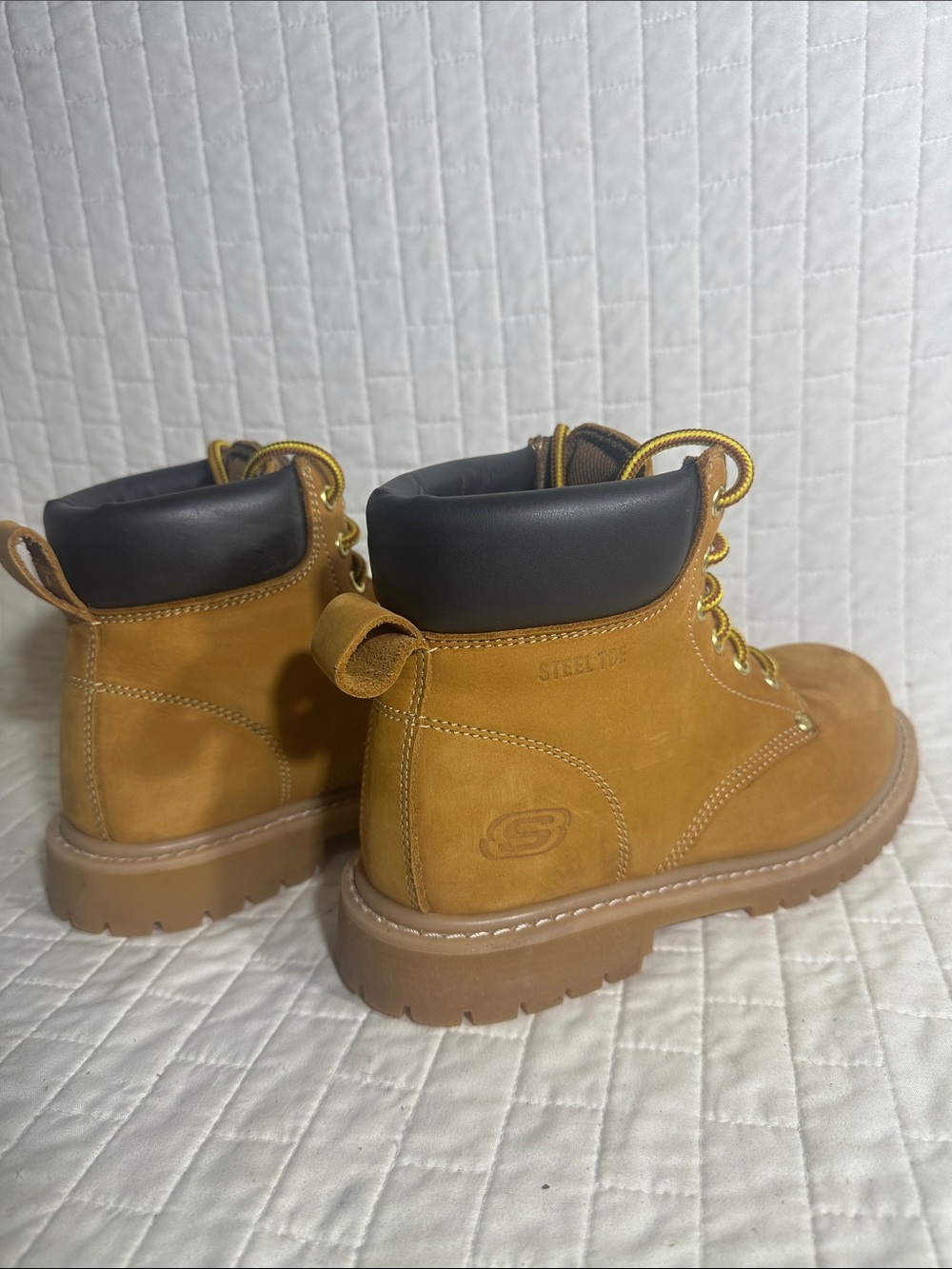 Skechers Wheat Nubuck Lace-Up Ankle Boots with Black Collar
